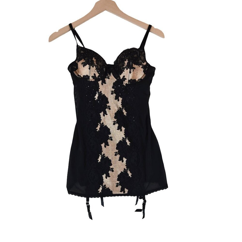 NWT Victoria Secret Black Lace Mesh Bustier Slip Size 36B Lingerie Garter Corset